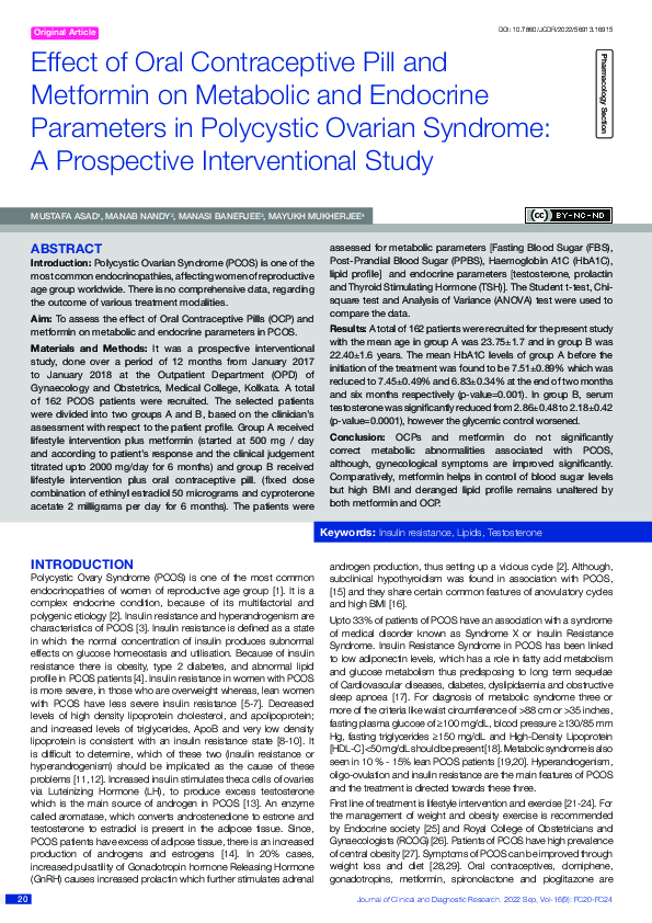 (PDF) Effect of Oral Contraceptive Pill and Metformin on Metabolic and ...