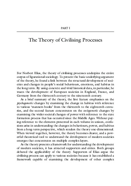 (PDF) Part I - The Theory of Civilising Processes