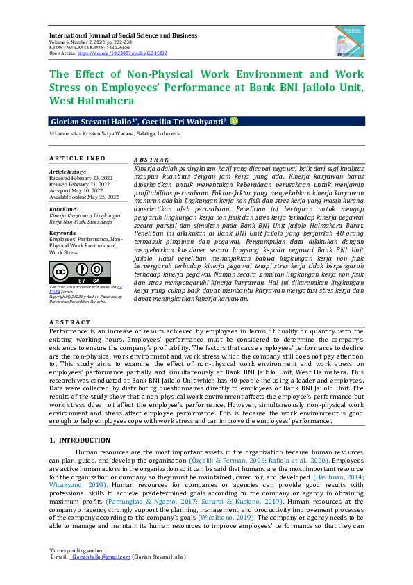 (PDF) The Effect of Non-Physical Work Environment and Work Stress on ...