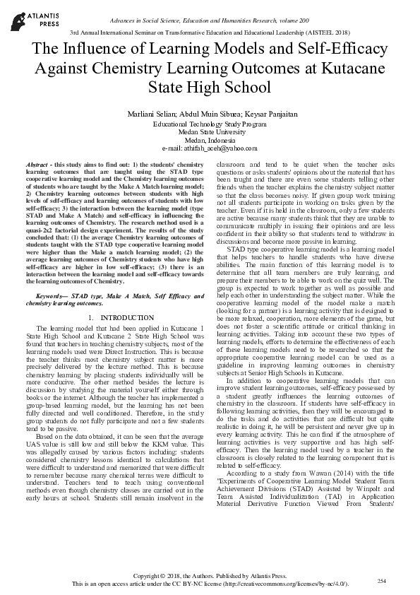 (PDF) The Influence of Learning Models and Self-Efficacy Against ...