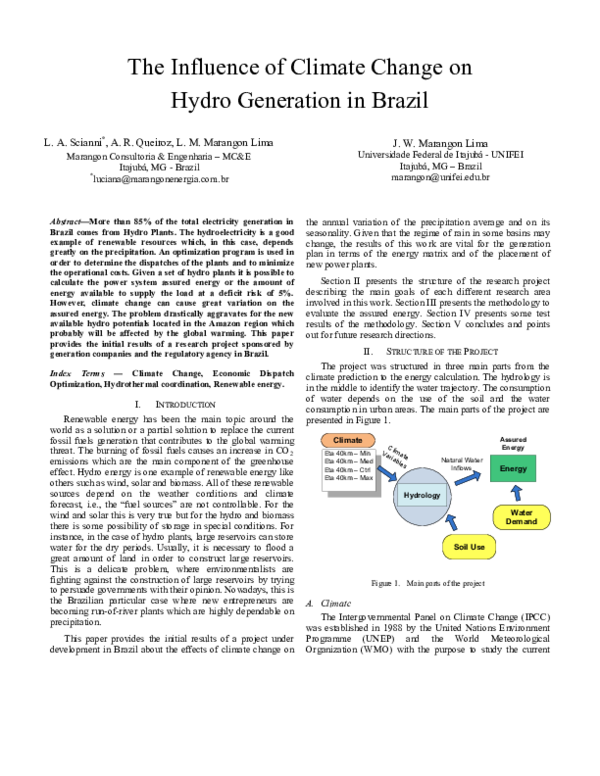 (PDF) The influence of climate change on hydro generation in Brazil