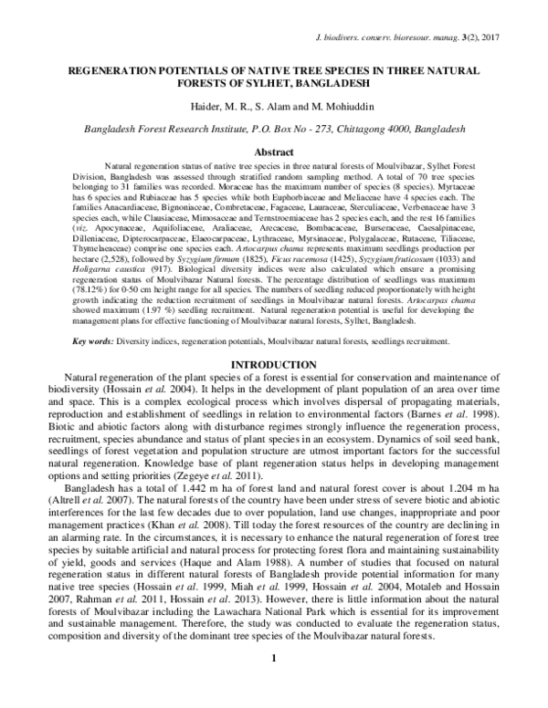 (PDF) Regeneration potentials of native tree species in three natural ...
