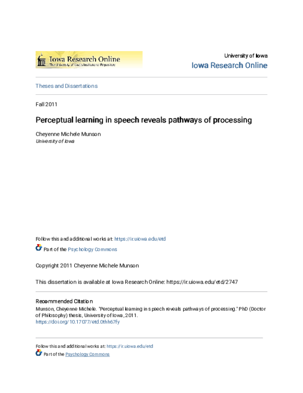(PDF) Perceptual learning in speech reveals pathways of processing