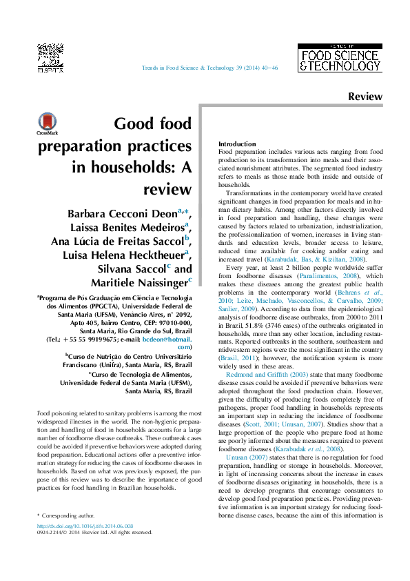 (PDF) Good food preparation practices in households A review Barbara