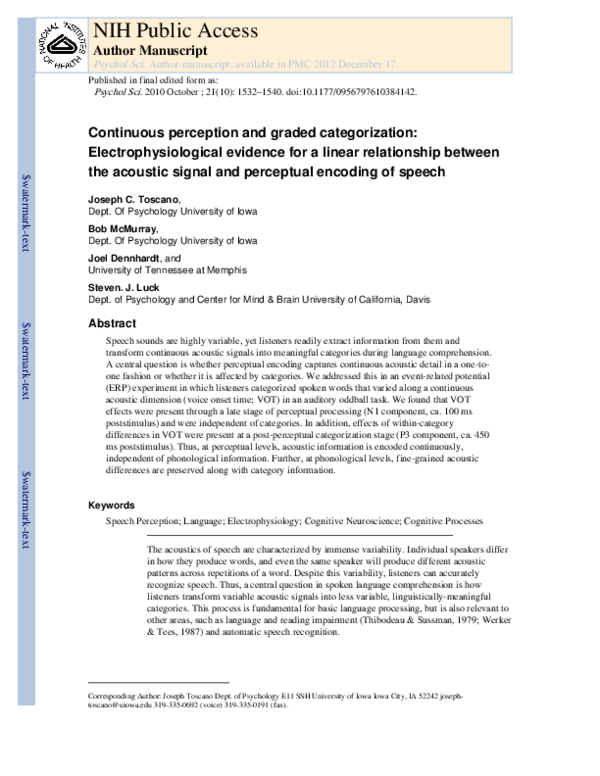 Pdf Continuous Perception And Graded Categorization