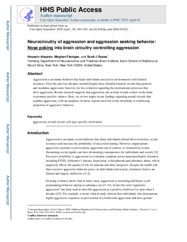 (PDF) Neurocircuitry of aggression and aggression seeking behavior ...
