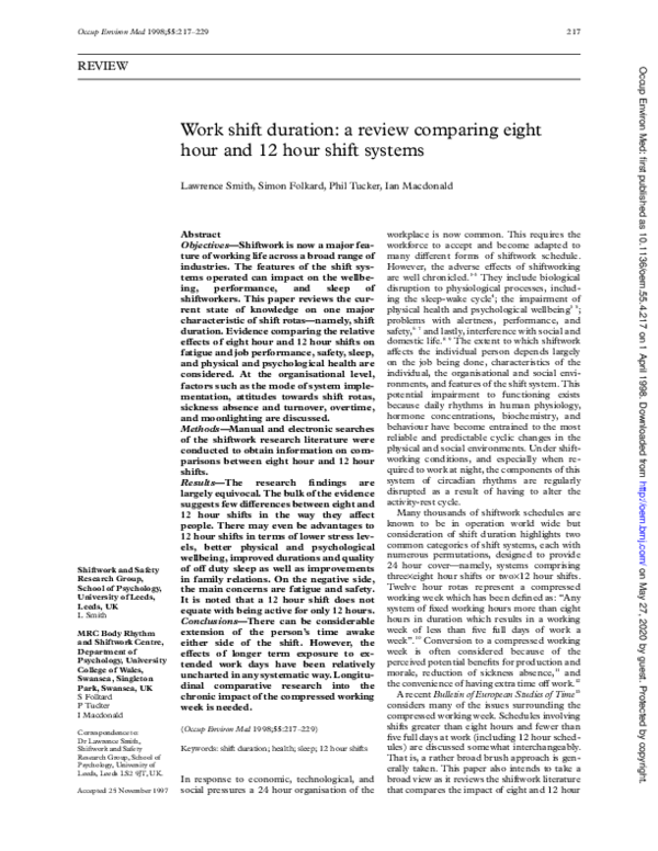 (PDF) Work shift duration a review comparing eight hour and 12 hour