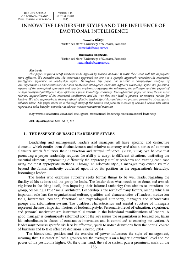 (PDF) Innovative Leadership Styles and the Influence of Emotional ...
