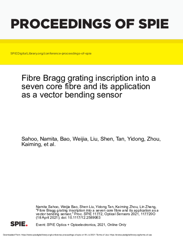 (PDF) Fibre Bragg grating inscription into a seven core fibre and its ...