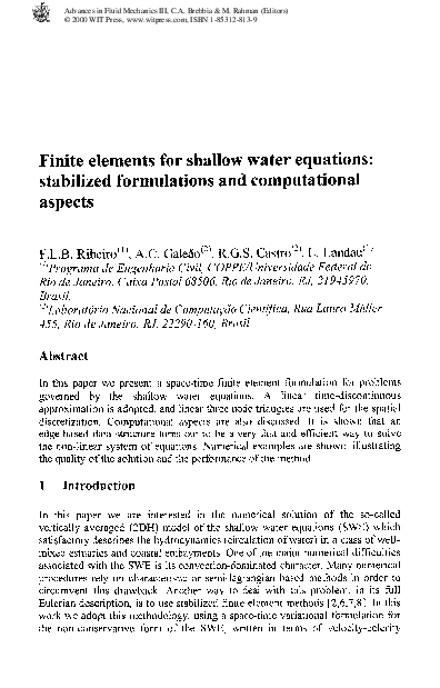 (PDF) Finite Elements For Shallow Water Equations:Stabilized ...
