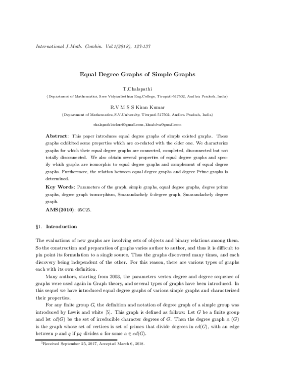 (PDF) Equal Degree Graphs of Simple Graphs