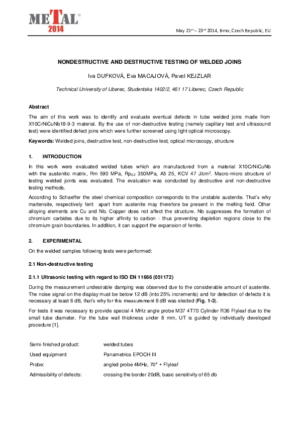 (PDF) Nondestructive and Destructive Testing of Welded Joins