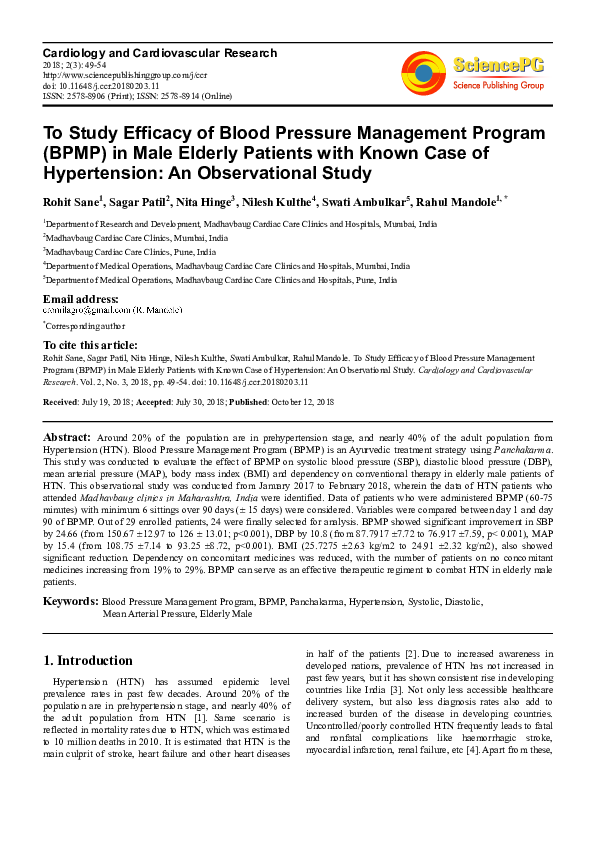 (PDF) To Study Efficacy of Blood Pressure Management Program (BPMP) in ...
