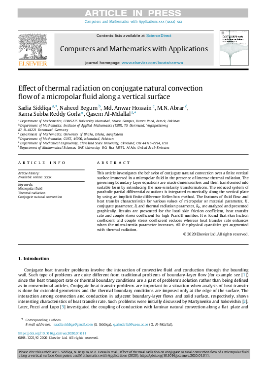 (PDF) Effect of thermal radiation on conjugate natural convection flow ...