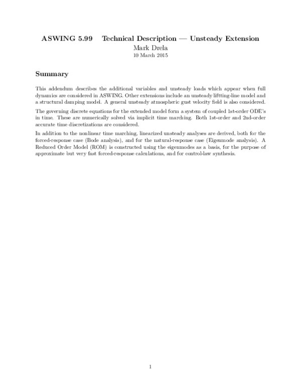 (PDF) ASWING 5 . 99 Technical Description — Unsteady Extension