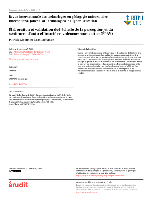 (PDF) Development and validation of the ÉPAV scale to assess learners ...