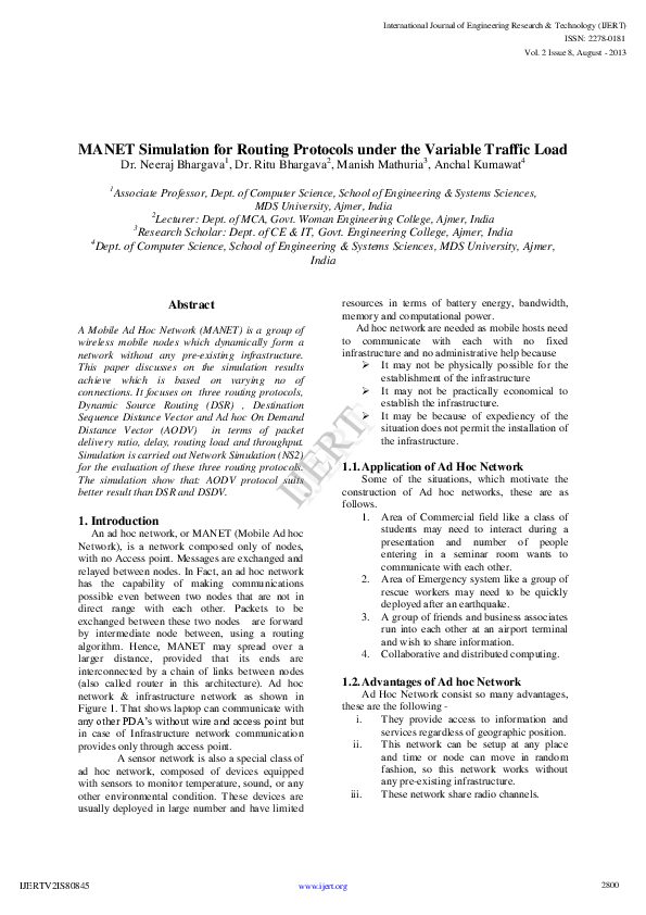 (PDF) MANET Simulation for Routing Protocols under the Variable Traffic ...