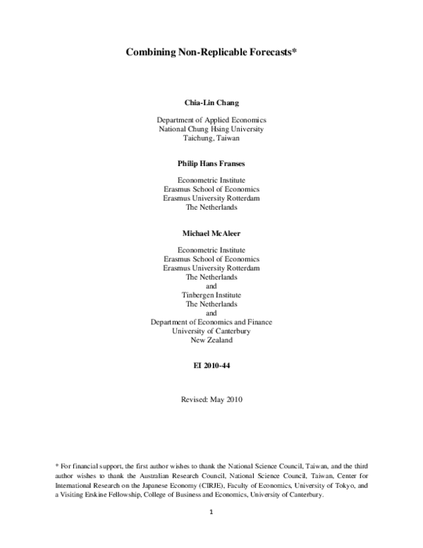 (PDF) Combining Non-Replicable Forecasts