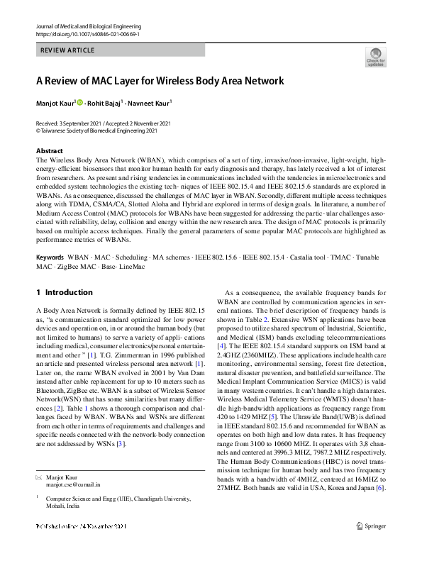 (PDF) A Review of MAC Layer for Wireless Body Area Network