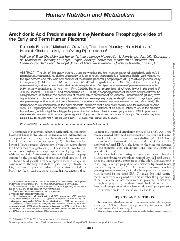(PDF) Arachidonic acid predominates in the membrane phosphoglycerides ...