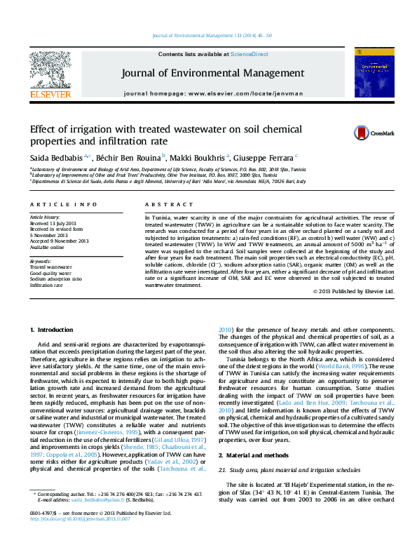 (PDF) Effect of irrigation with treated wastewater on geochemical ...