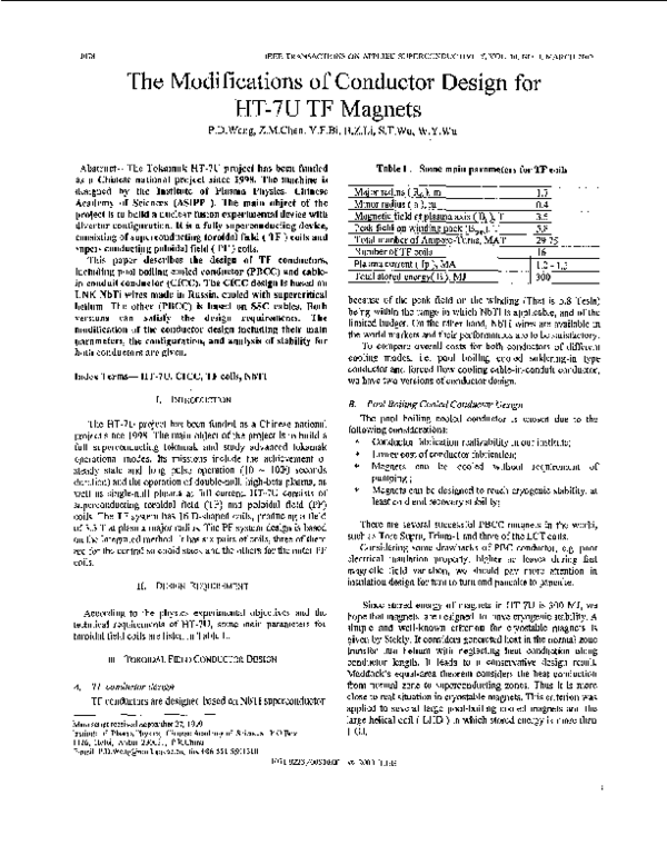 (PDF) The modifications of conductor design for HT-7U TF magnets