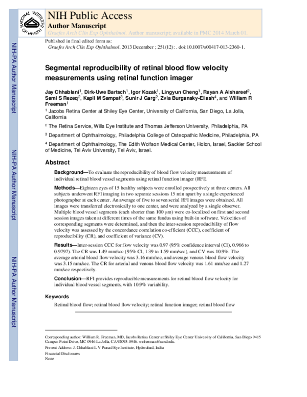 (PDF) Segmental reproducibility of retinal blood flow velocity ...