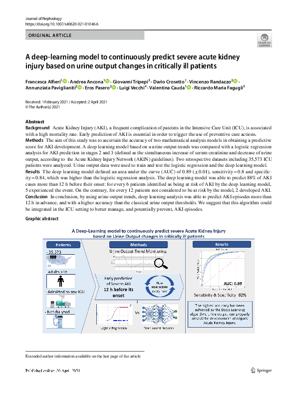 (PDF) A deep-learning model to continuously predict severe acute kidney ...