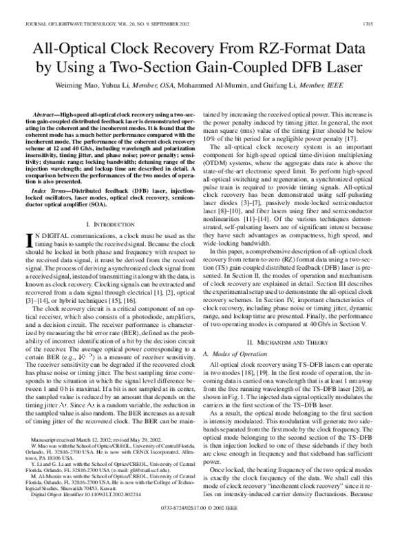 (PDF) All-optical clock recovery from RZ-format data by using a two ...