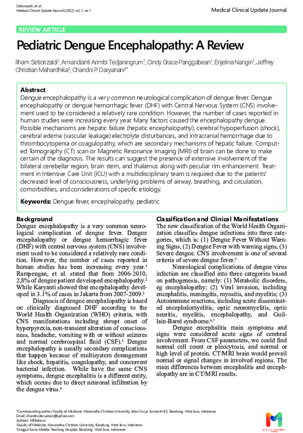 (PDF) Pediatric Dengue Encephalopathy: A Review
