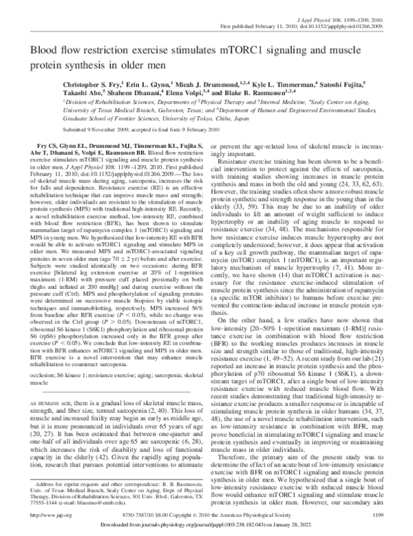 (PDF) Blood flow restriction exercise stimulates mTORC1 signaling and ...