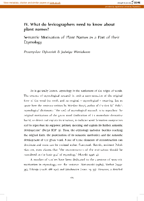 (PDF) Semantic motivation of plant names as a part of their etymology