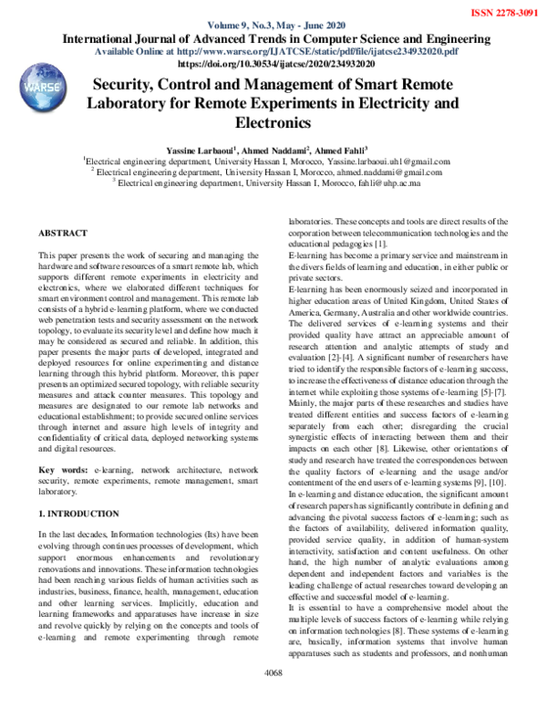 (PDF) Security, Control and Management of Smart Remote Laboratory for ...