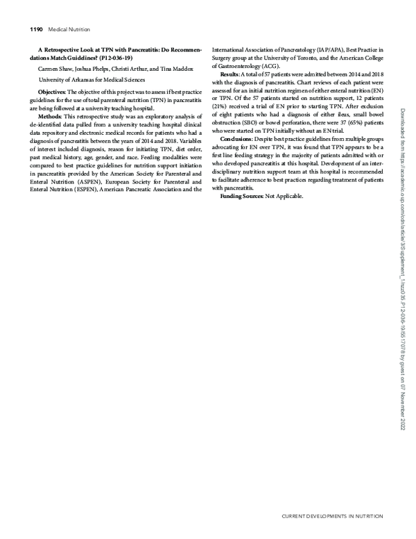 (PDF) A Retrospective Look at TPN with Pancreatitis: Do Recommendations ...