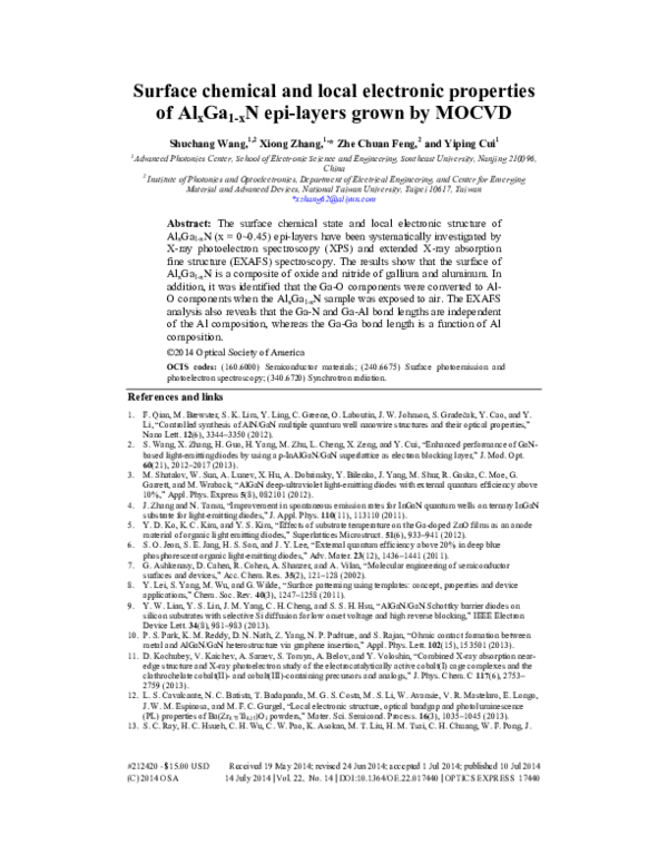 (PDF) Surface chemical and local electronic properties of Al(x)Ga(1-x)N ...