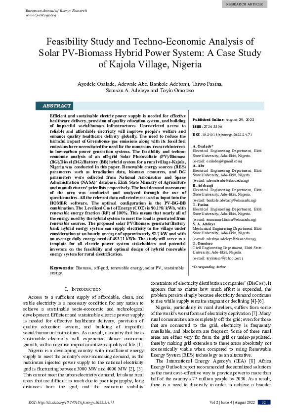 (PDF) Feasibility Study and Techno-Economic Analysis of Solar PV ...