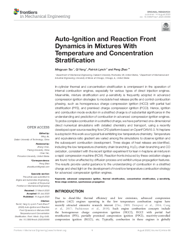 (PDF) Auto-Ignition and Reaction Front Dynamics in Mixtures With ...