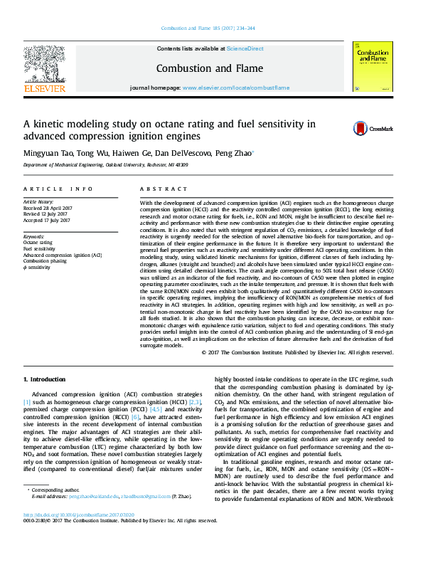 (PDF) A kinetic modeling study on octane rating and fuel sensitivity in ...