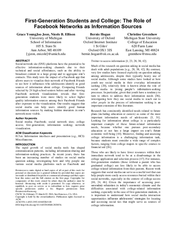 (PDF) First-Generation Students and College