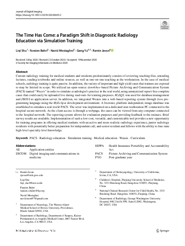 (PDF) The Time Has Come: a Paradigm Shift in Diagnostic Radiology ...