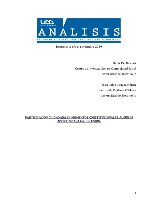 (PDF) Análisis n° 36: Participación ciudadana en momentos ...