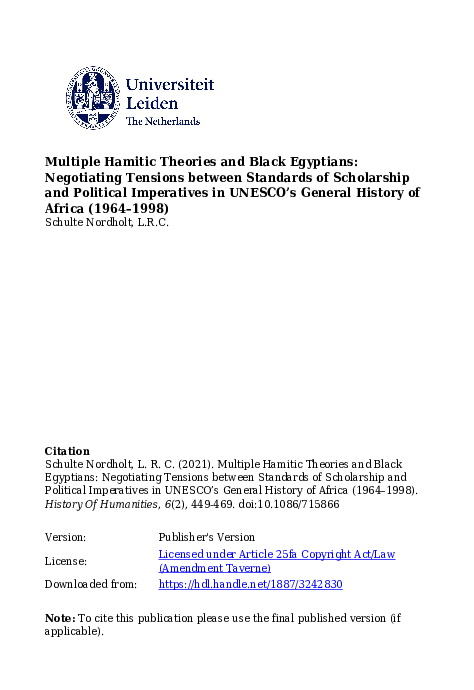 (PDF) Multiple Hamitic Theories and Black Egyptians: Negotiating ...
