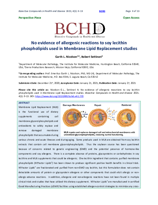 (PDF) No evidence of allergenic reactions to soy lecithin phospholipids
