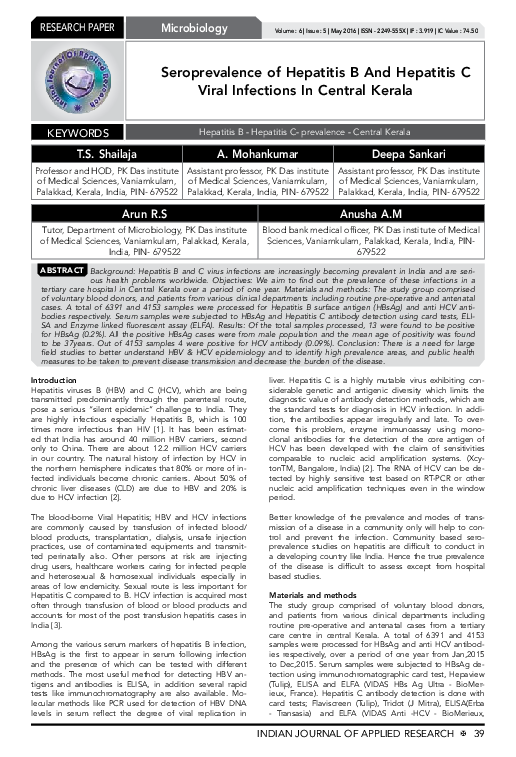 (PDF) Seroprevalence of Hepatitis B and Hepatitis C virus infection ...