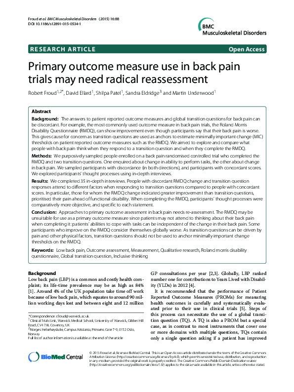 (PDF) Primary outcome measure use in back pain trials may need radical ...