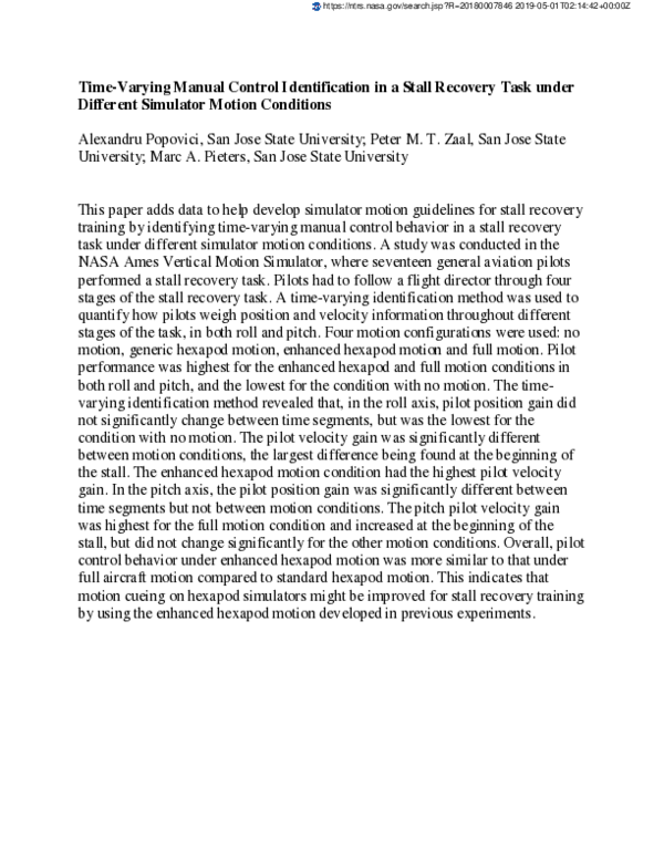 (PDF) Time-Varying Manual Control Identification in a Stall Recovery ...