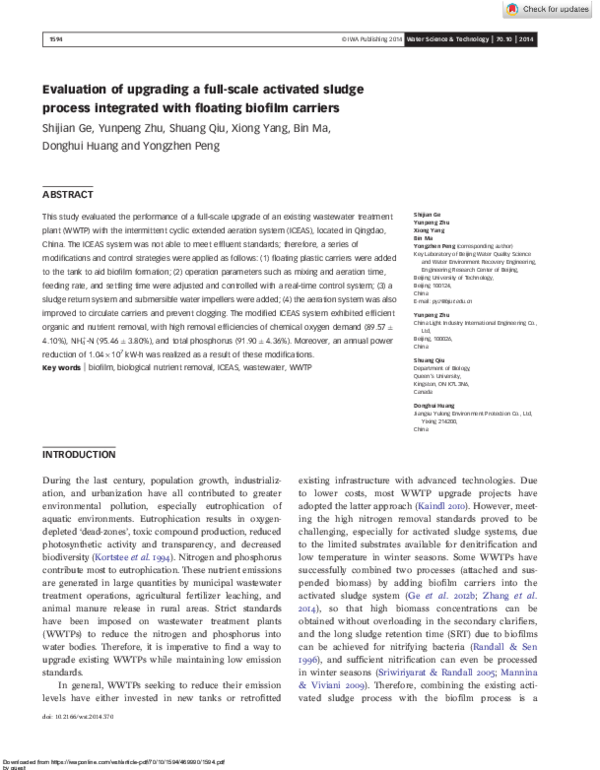 (PDF) Evaluation of upgrading a full-scale activated sludge process ...