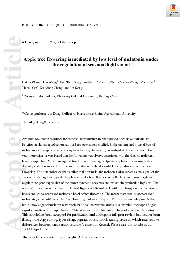 (PDF) Apple tree flowering is mediated by low level of melatonin under