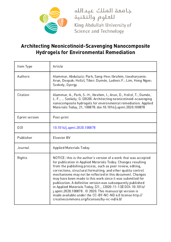 (PDF) Architecting neonicotinoid-scavenging nanocomposite hydrogels for ...