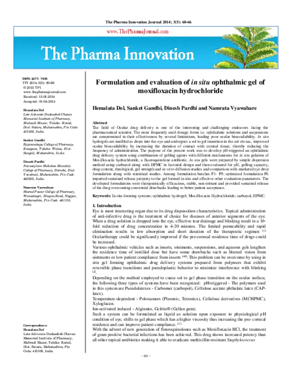 (PDF) Formulation and evaluation of in situ ophthalmic gel of ...
